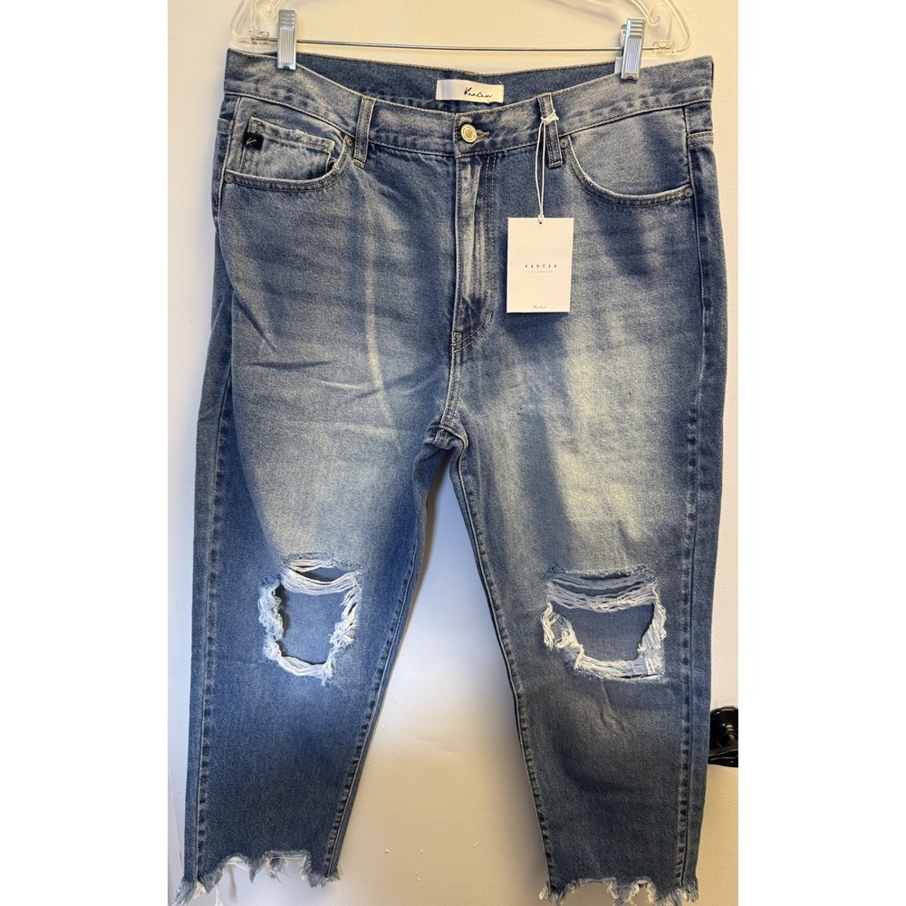 Kancan Jeans Mom High Waist Relaxed Thigh Tapered Leg 15/31 Ripped Distress NWT